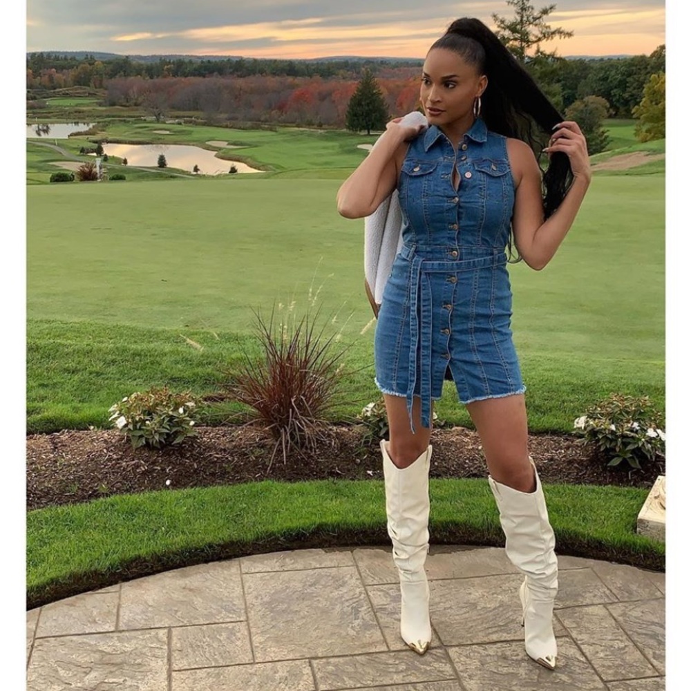 Denim Collar Button Up Tie Waist Shirt Mini Dress - Picture 2 of 8
